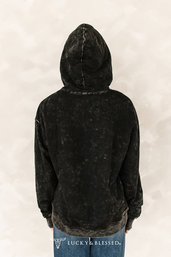 The Frankie Black Mineral Wash Yeehaw Embroidered Detail Hoodie XL-3XL