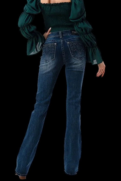 Grace in LA | Women's Western 3D Aztec Mid Rise Bootcut Jeans