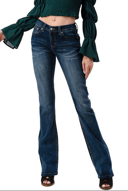 Grace in LA | Women's Western 3D Aztec Mid Rise Bootcut Jeans