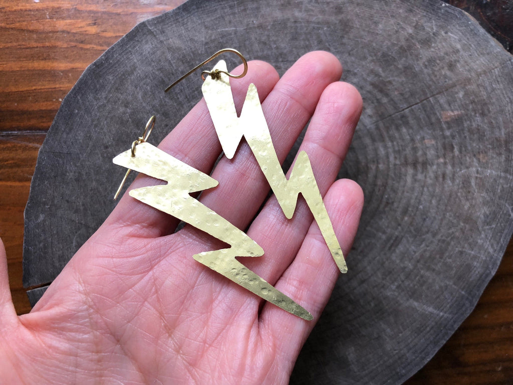 The Thunder Rolls Handmade Hammered Metal Lightning Bolt Dangle Earrings - Choose Your Metal!