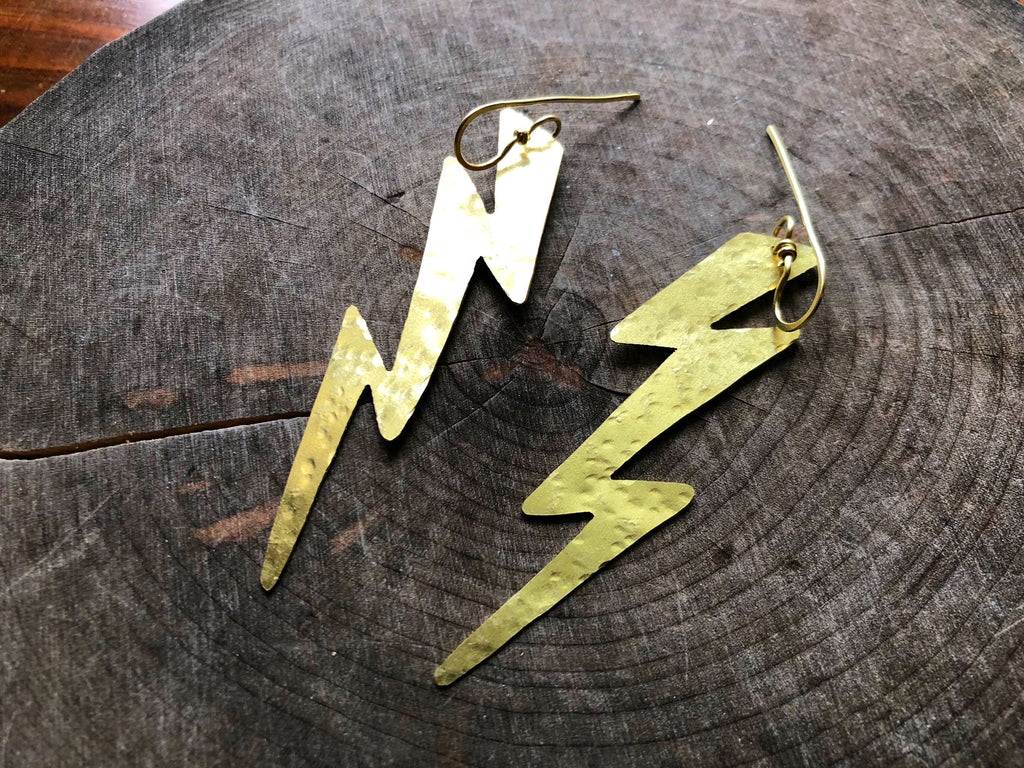 The Thunder Rolls Handmade Hammered Metal Lightning Bolt Dangle Earrings - Choose Your Metal!