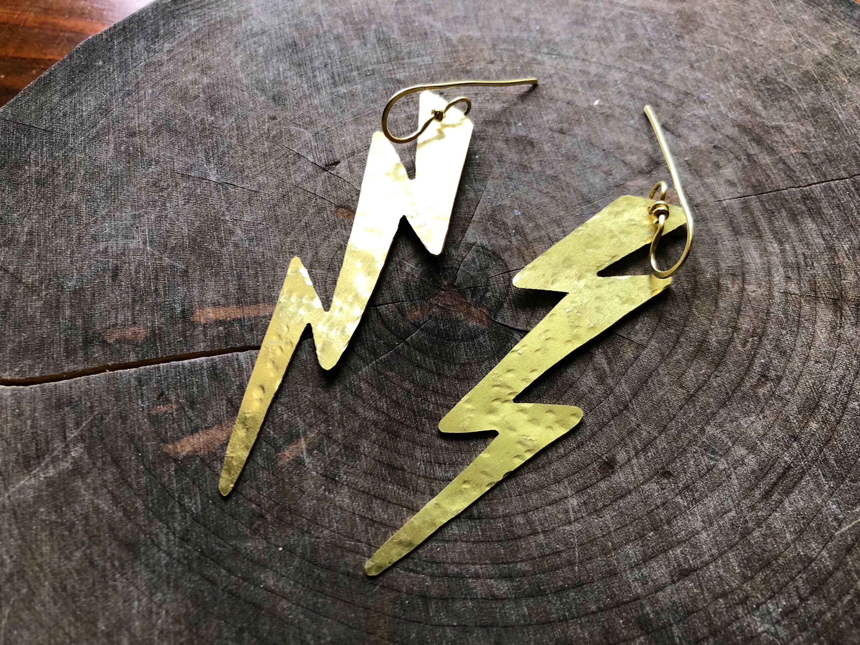 The Thunder Rolls Handmade Hammered Metal Lightning Bolt Dangle Earrings - Choose Your Metal!