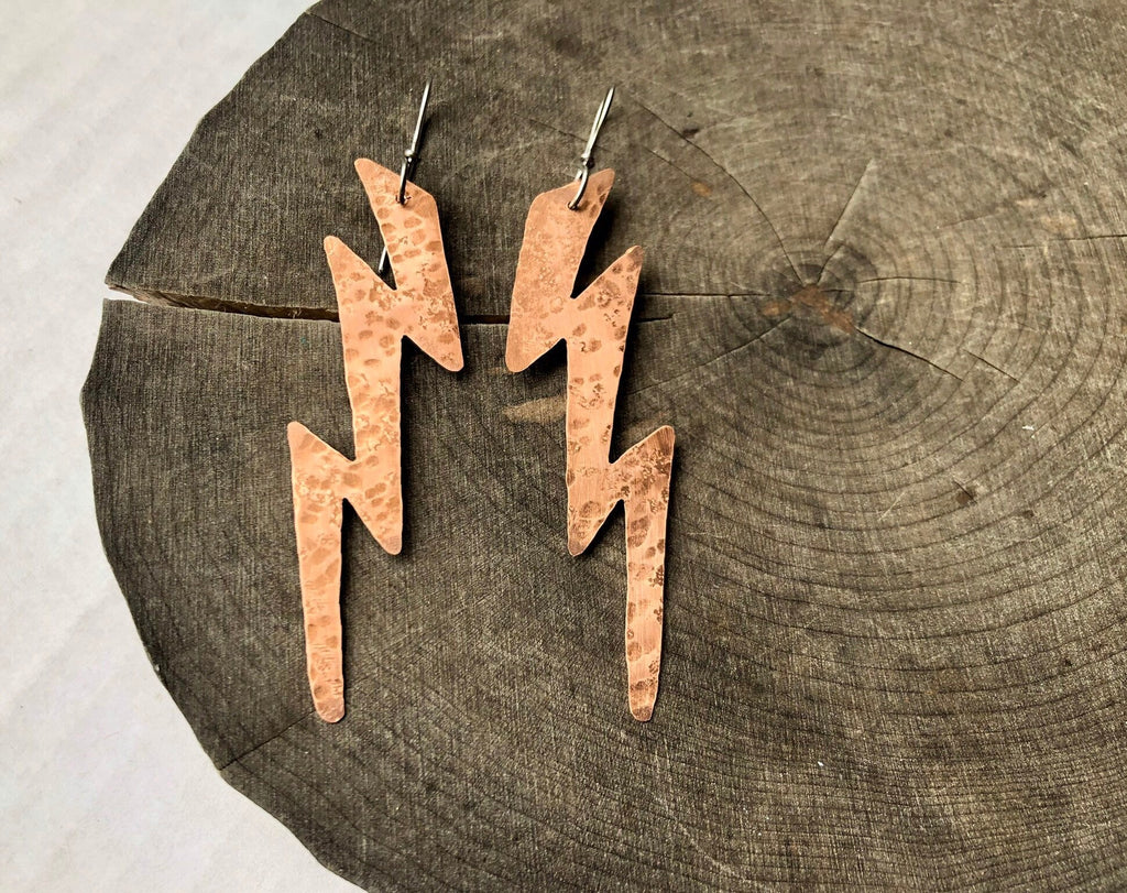 The Thunder Rolls Handmade Hammered Metal Lightning Bolt Dangle Earrings - Choose Your Metal!
