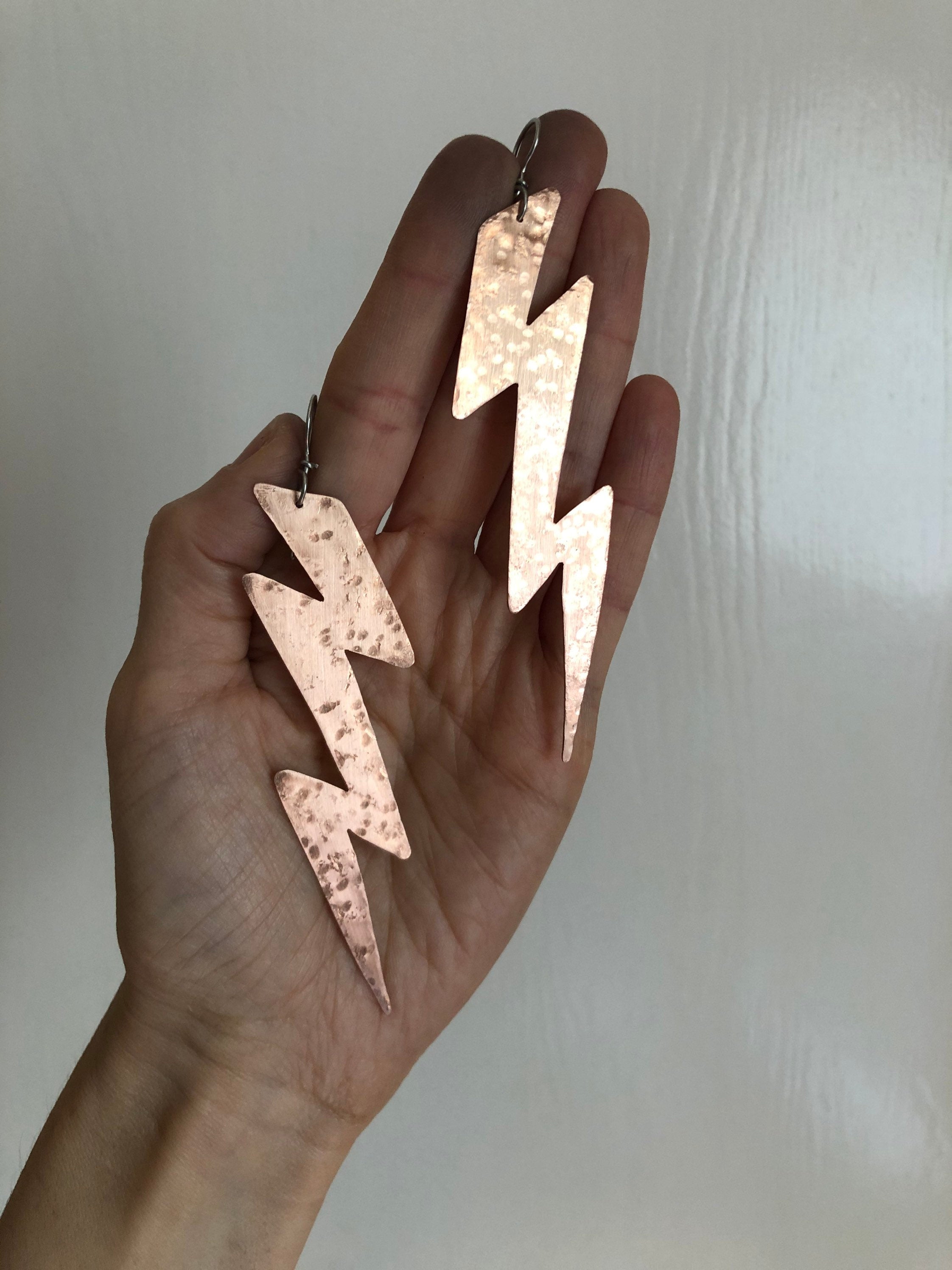 The Thunder Rolls Handmade Hammered Metal Lightning Bolt Dangle Earrings - Choose Your Metal!