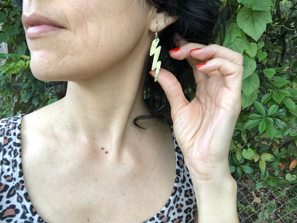 The Thunder Rolls Handmade Hammered Metal Lightning Bolt Dangle Earrings - Choose Your Metal!
