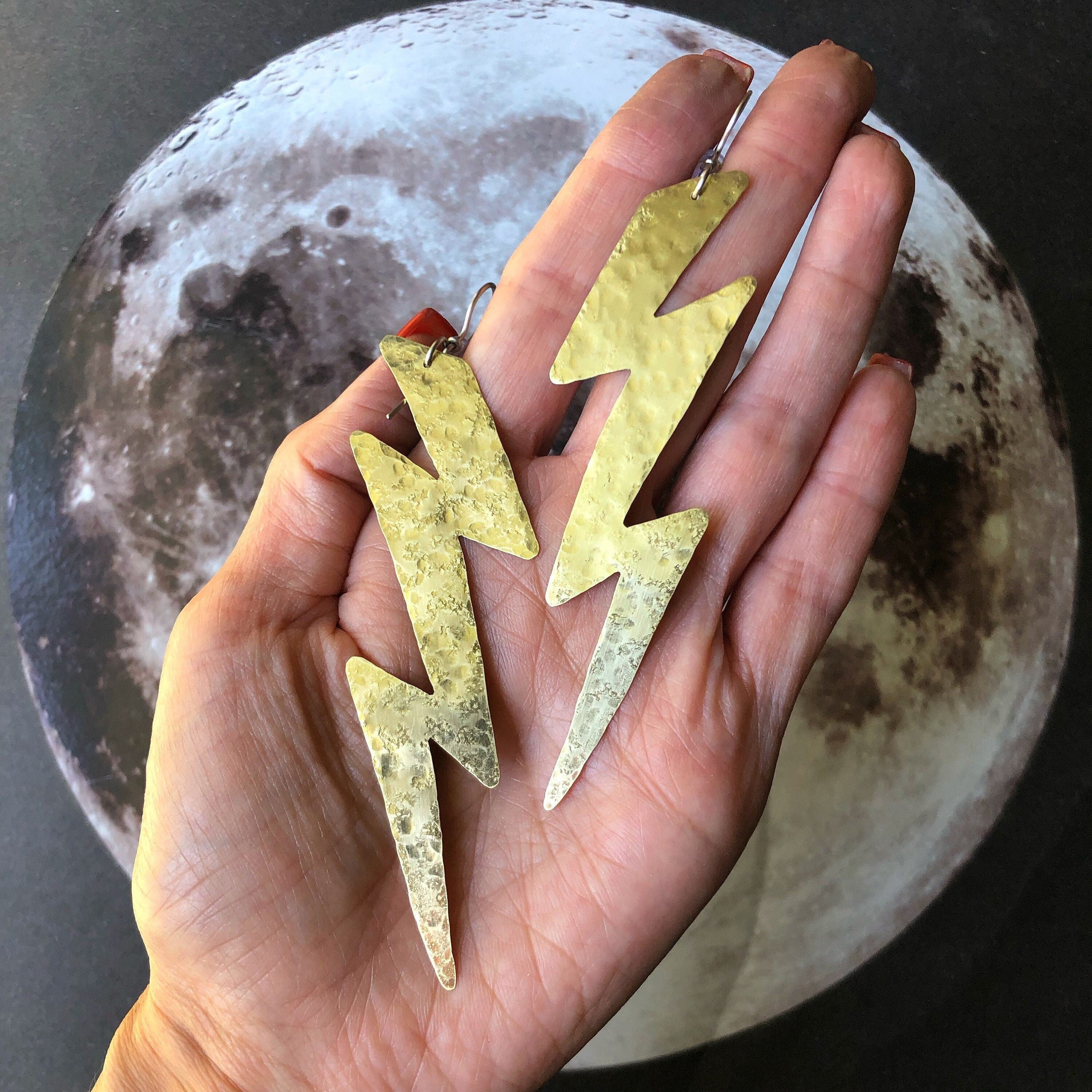The Thunder Rolls Handmade Hammered Metal Lightning Bolt Dangle Earrings - Choose Your Metal!