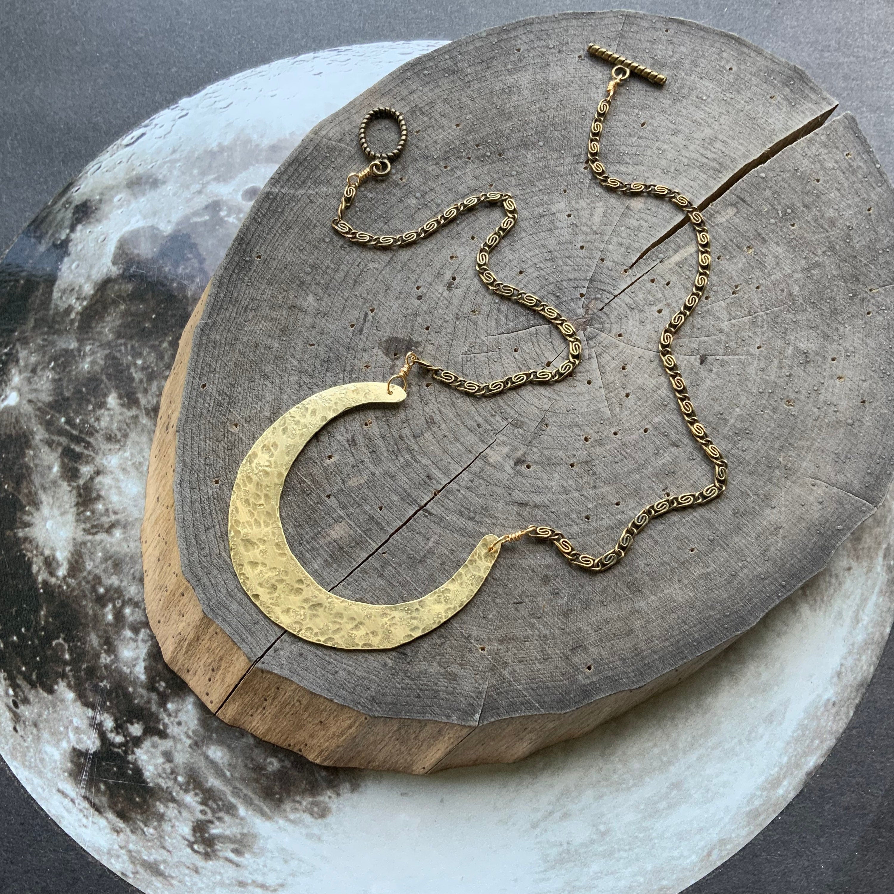 The Hello Moon Handmade Crescent Necklace: Brass Celestial Jewelry - Choose Your Metal!