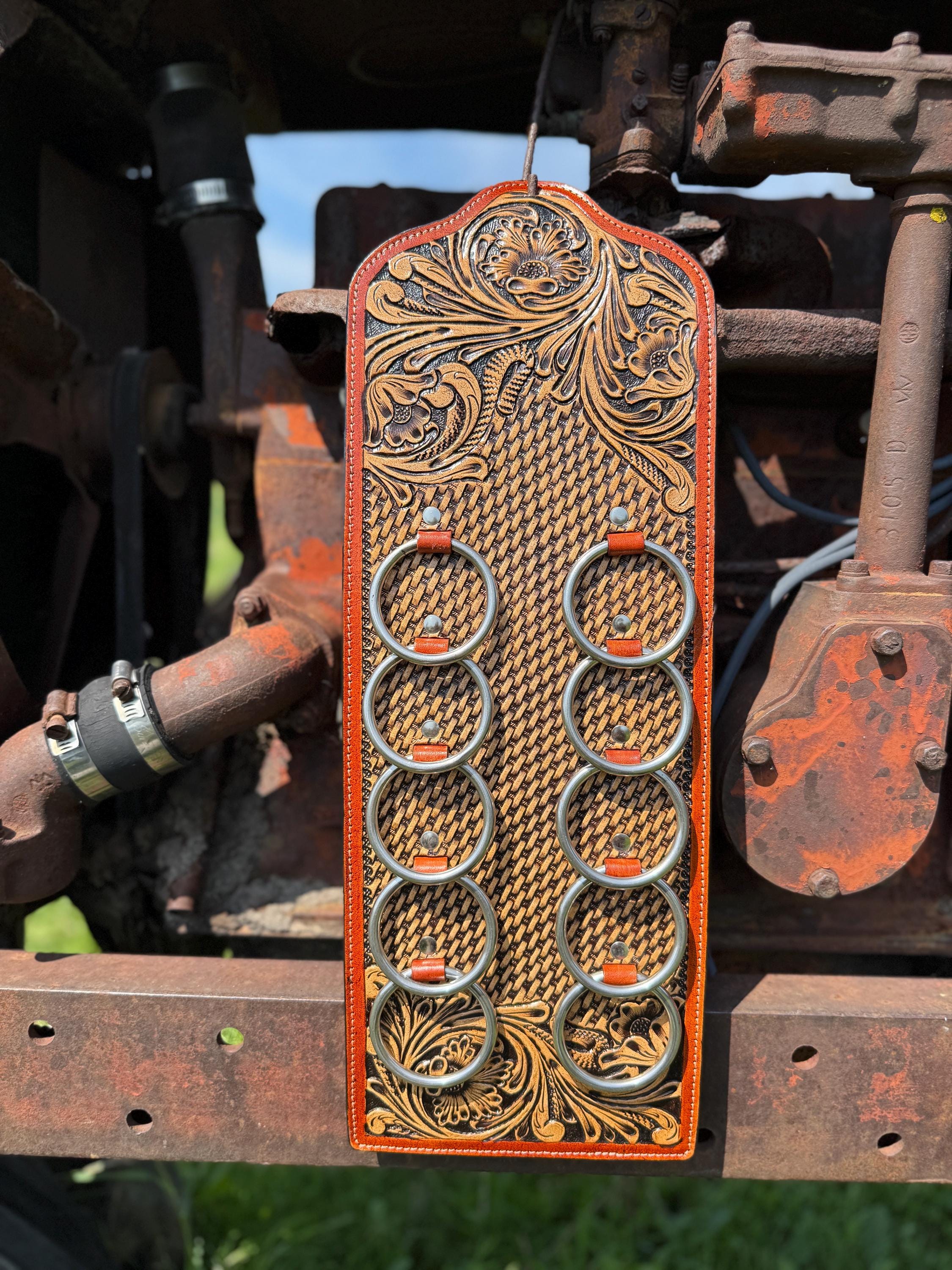 Genuine Western Tooled Leather Wild Rag Scarf Display Holder Keeper a Double B Wild Rags Exclusive