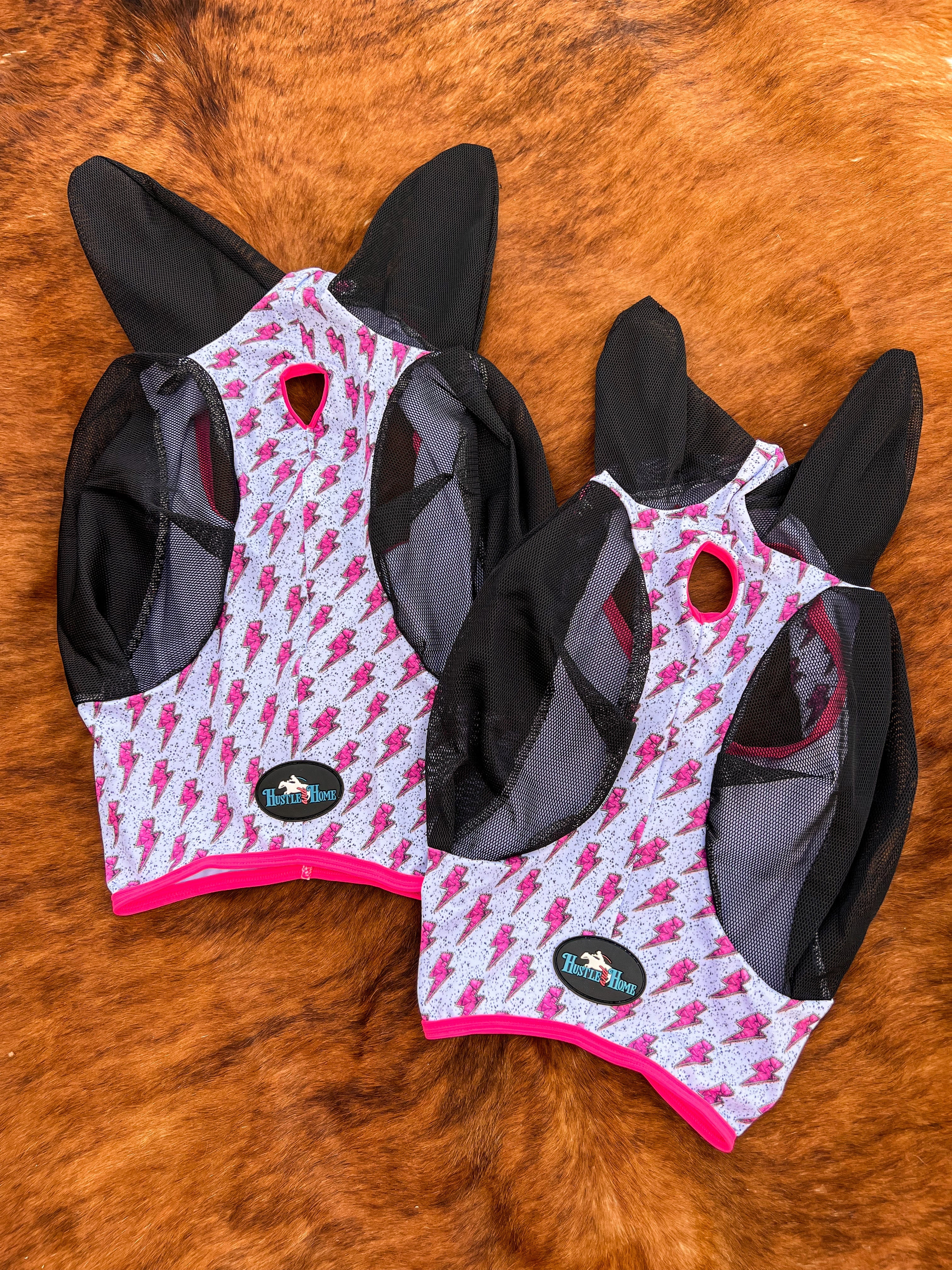 Hustle and Home Pink Bolt Fly Mask - 3 Sizes!