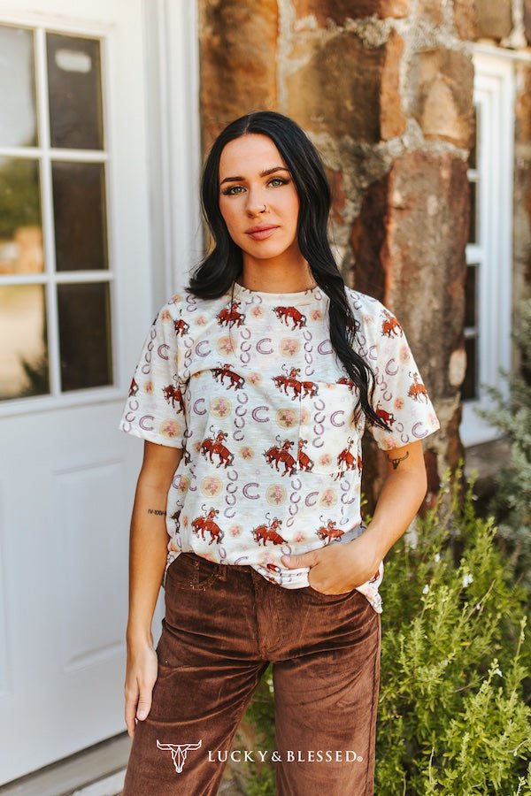 The Vintage Rodeo All-Over Print Western Pocket Tee