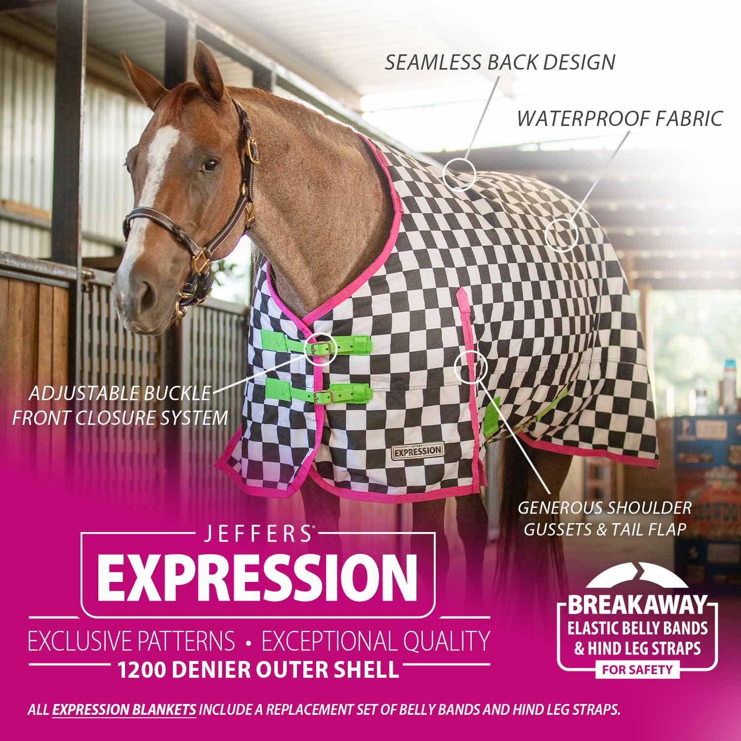 Jeffers Expression 1200 Denier Standard Neck Horse Turnout Sheet, 0 Gram - Pick Your Design!