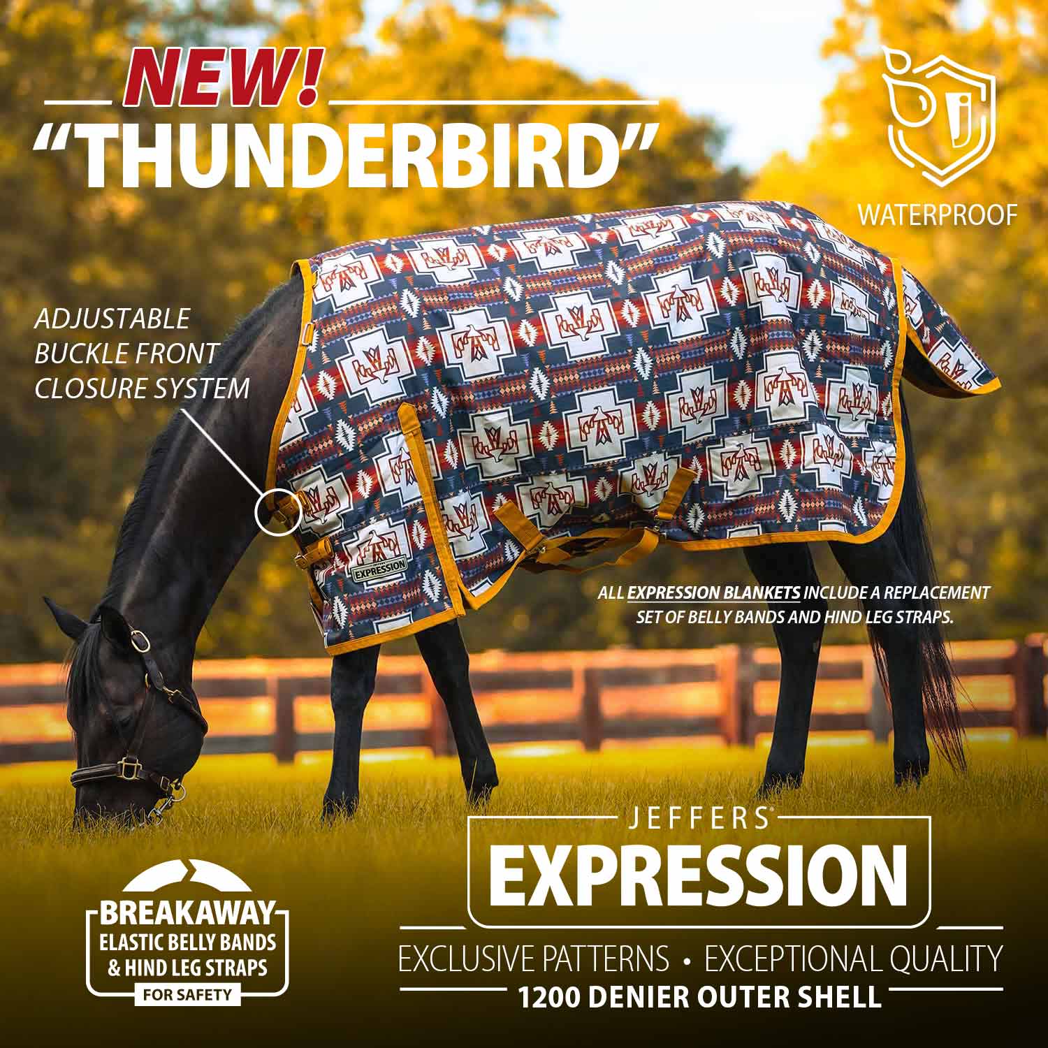 Jeffers Expression 1200 Denier Standard Neck Turnout Horse Blanket, 240 Gram - Pick Your Design!