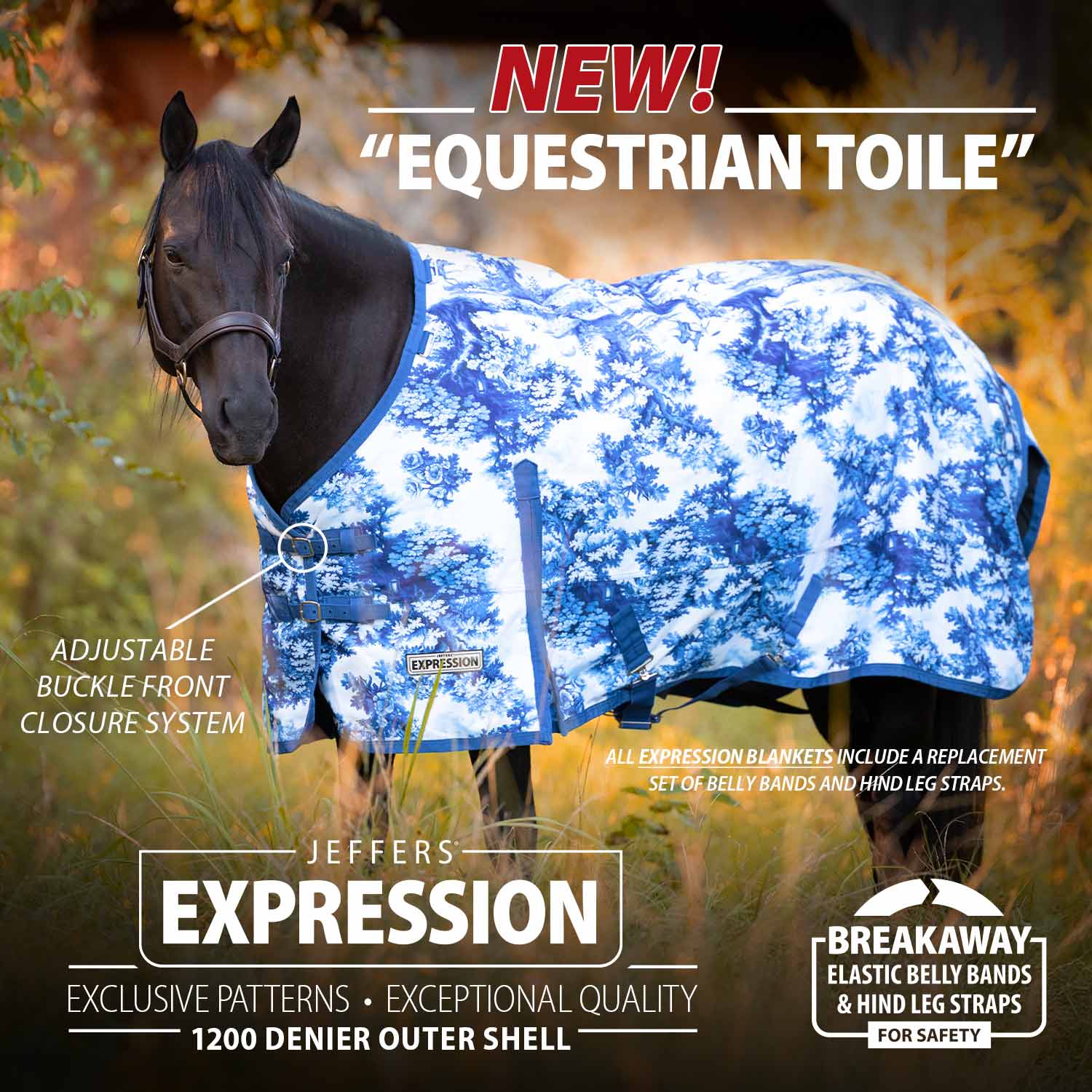 Jeffers Expression 1200 Denier Standard Neck Turnout Horse Blanket, 240 Gram - Pick Your Design!