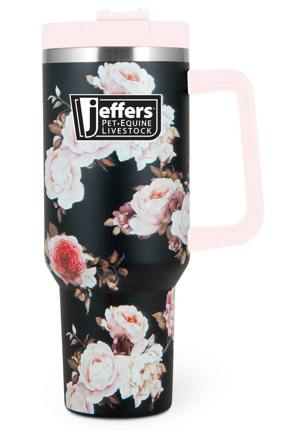 Jeffers Expression Stainless Steel Lidded Tumbler with Handle, 40 oz (Straw Included) - Pick Your Design!