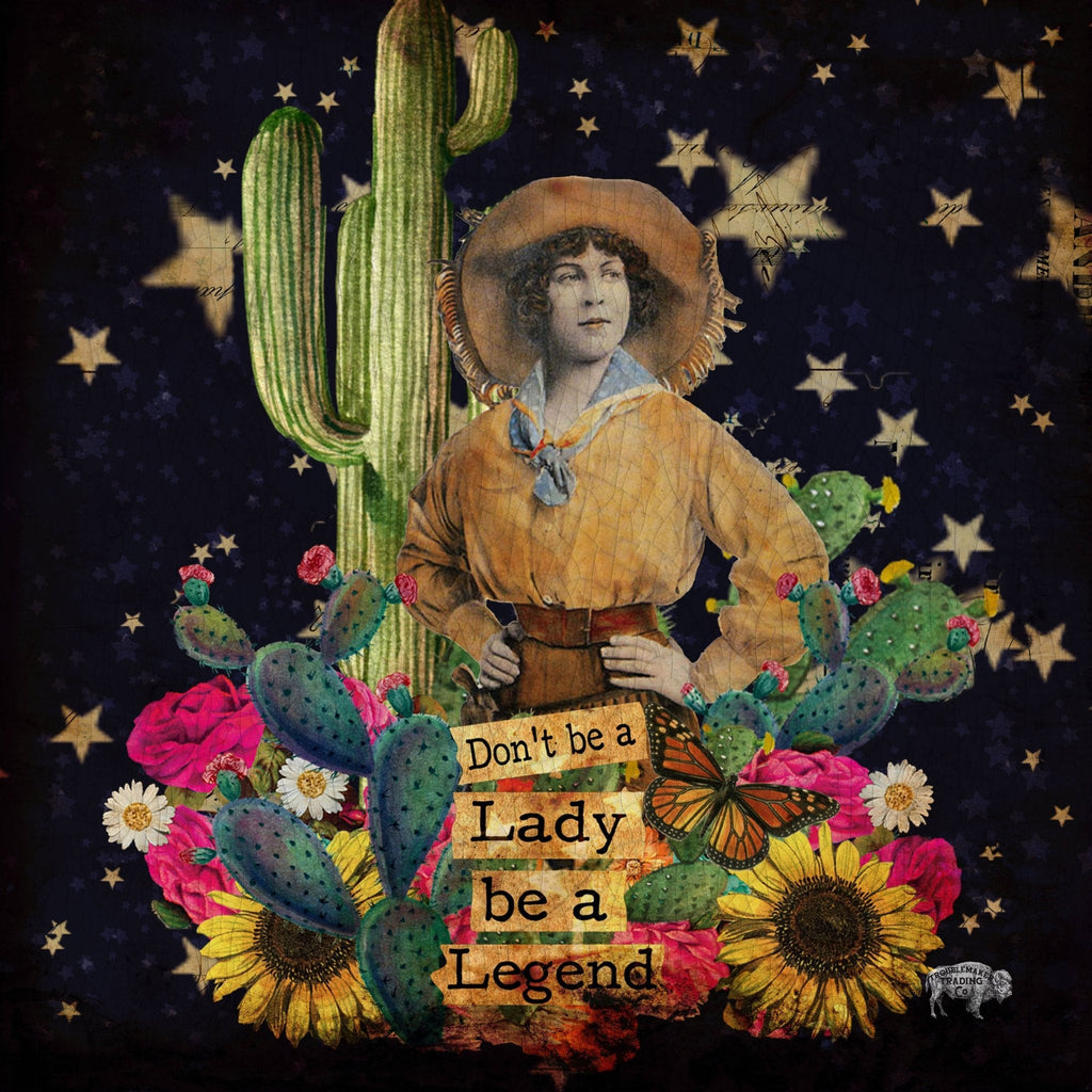 Legendary Round Cowgirl Glass Cutting Board — "Be a Legend" (12" or 8")