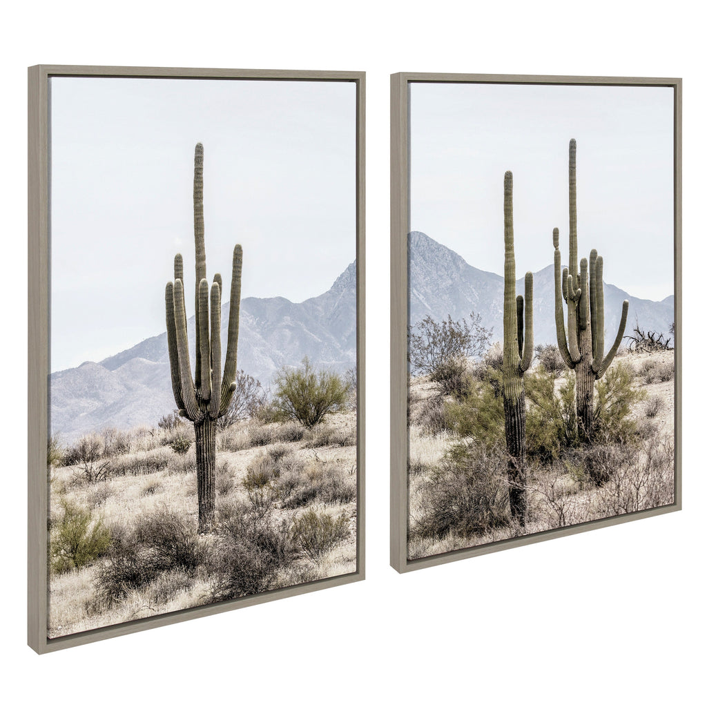 Sylvie Tall Saguaro Cacti Desert Mountain 1 and 2 Framed Canvas by The Creative Bunch Studio