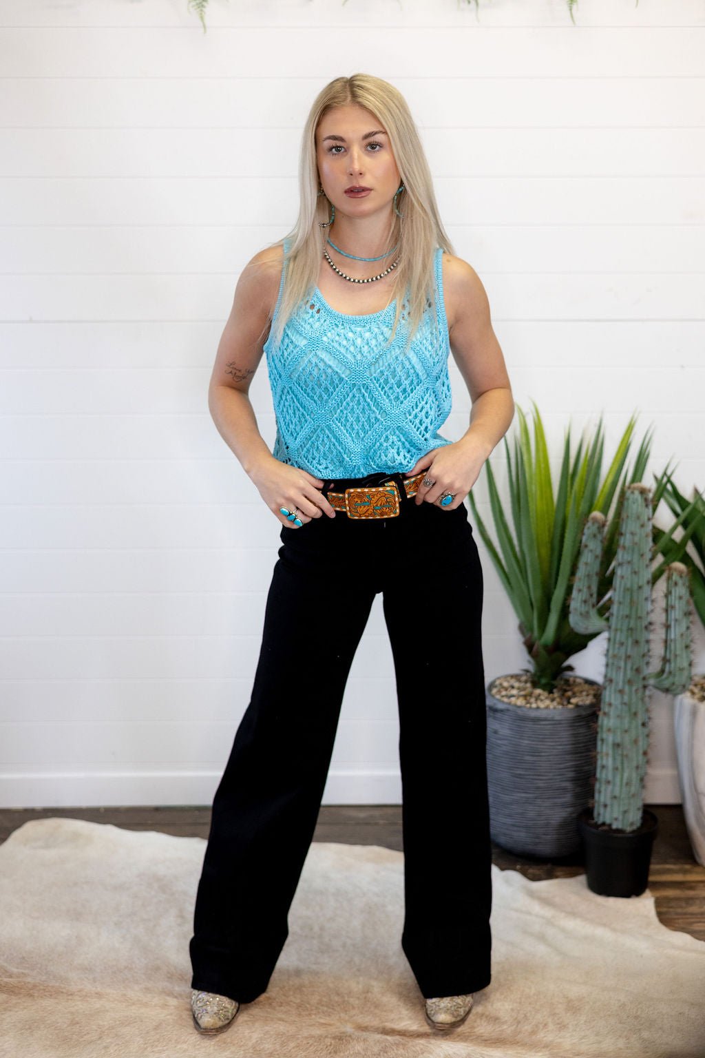 The Open Stitch Scoop Neck Sleeveless Layering Top