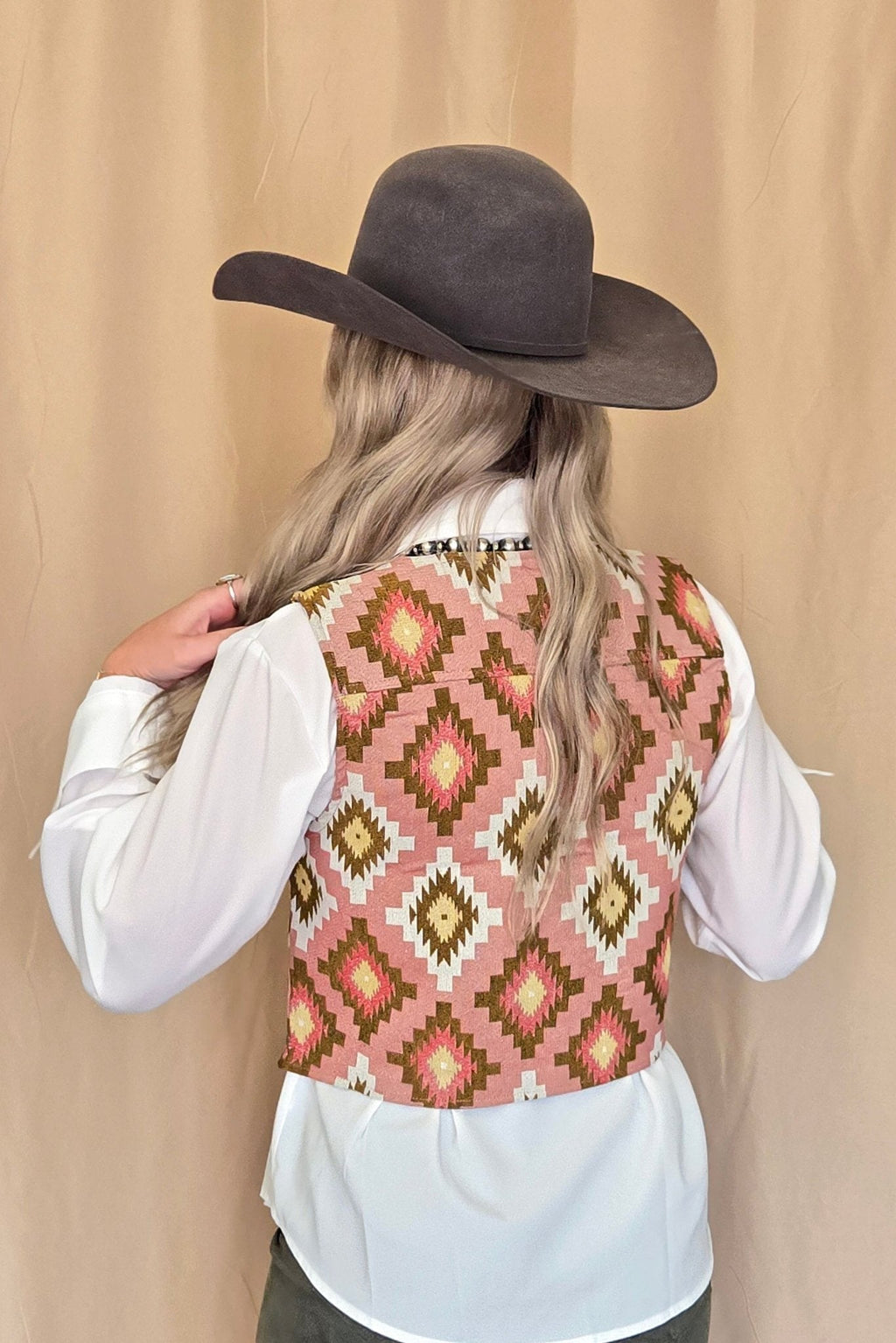 The Turquoise Haven Pink Southwest Tapestry Snap Vest