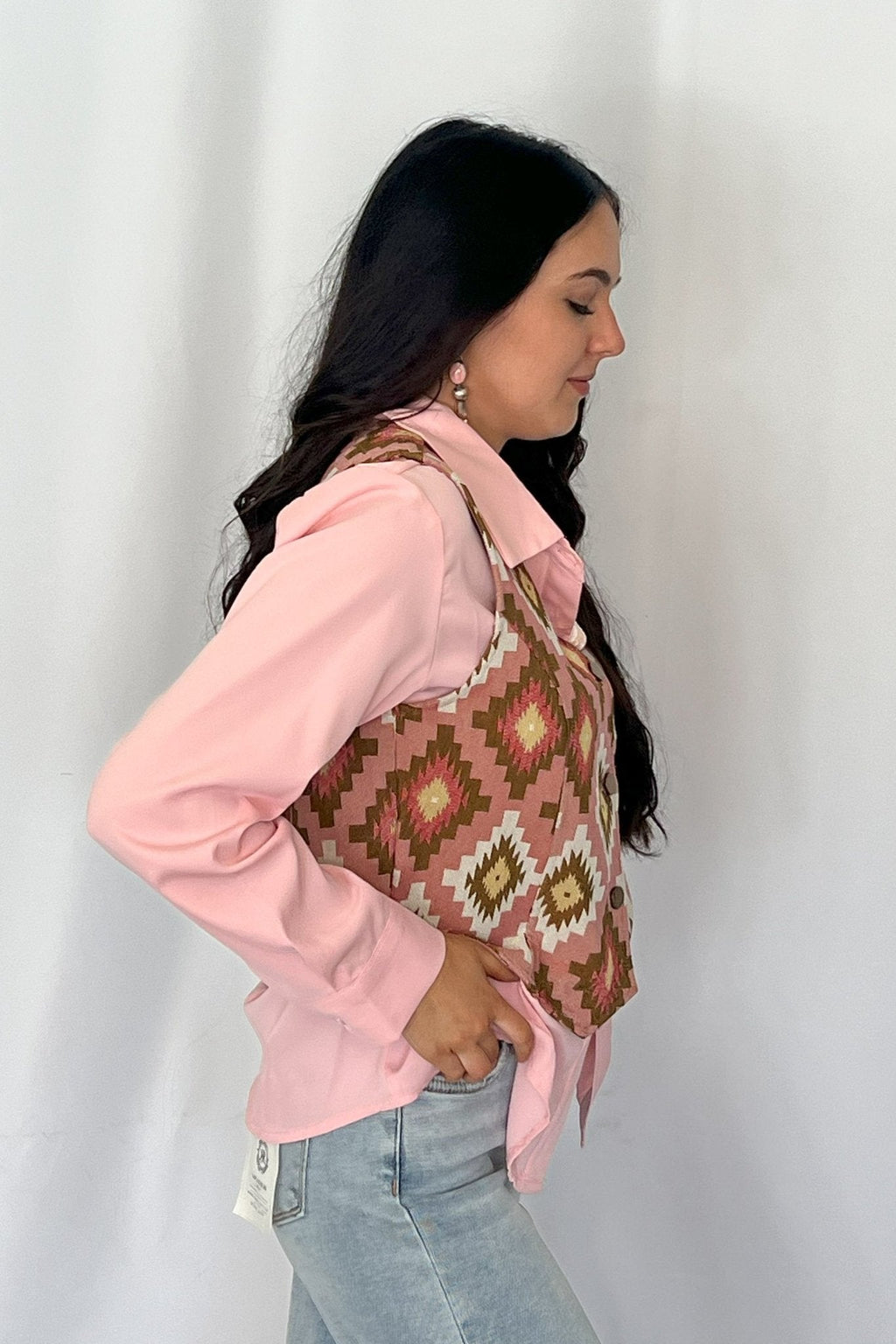 The Turquoise Haven Pink Southwest Tapestry Snap Vest