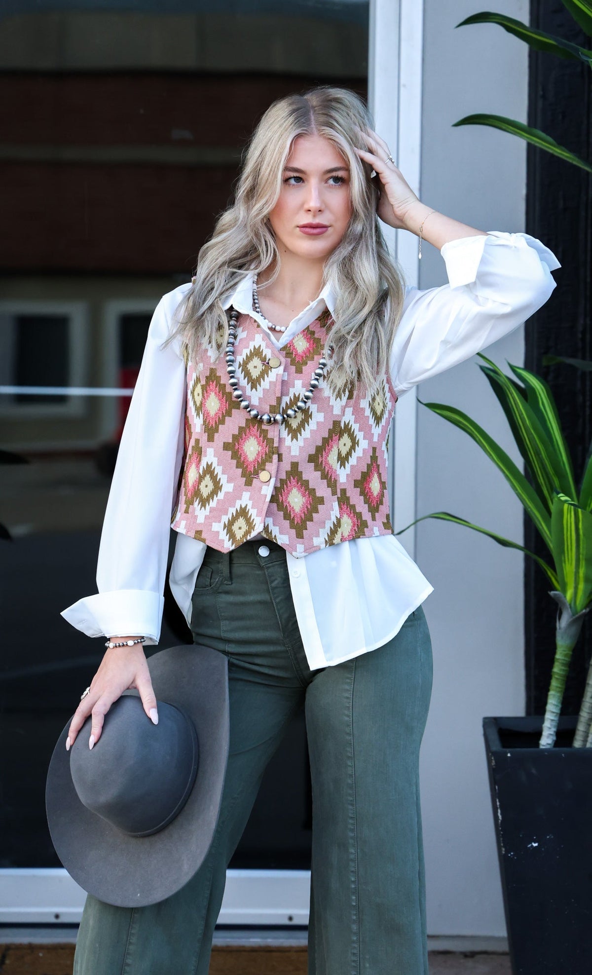 The Turquoise Haven Pink Southwest Tapestry Snap Vest