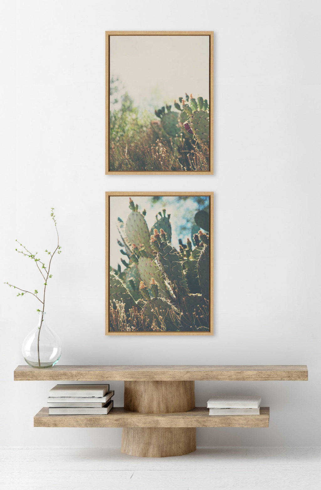 Sylvie A Desert Prickly Pear Cactus 1 and 2 Framed Canvas Art Set by Laura Evans