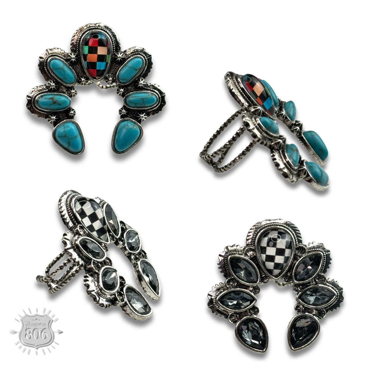 The Houston Checkered Naja Adjustable Ring - Pick Your Color!