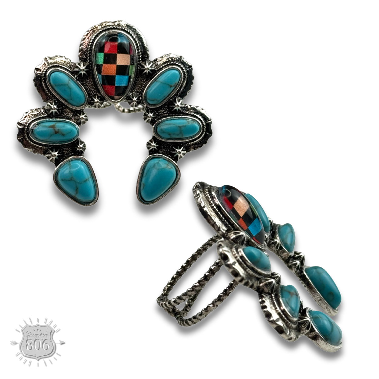The Houston Checkered Naja Adjustable Ring - Pick Your Color!