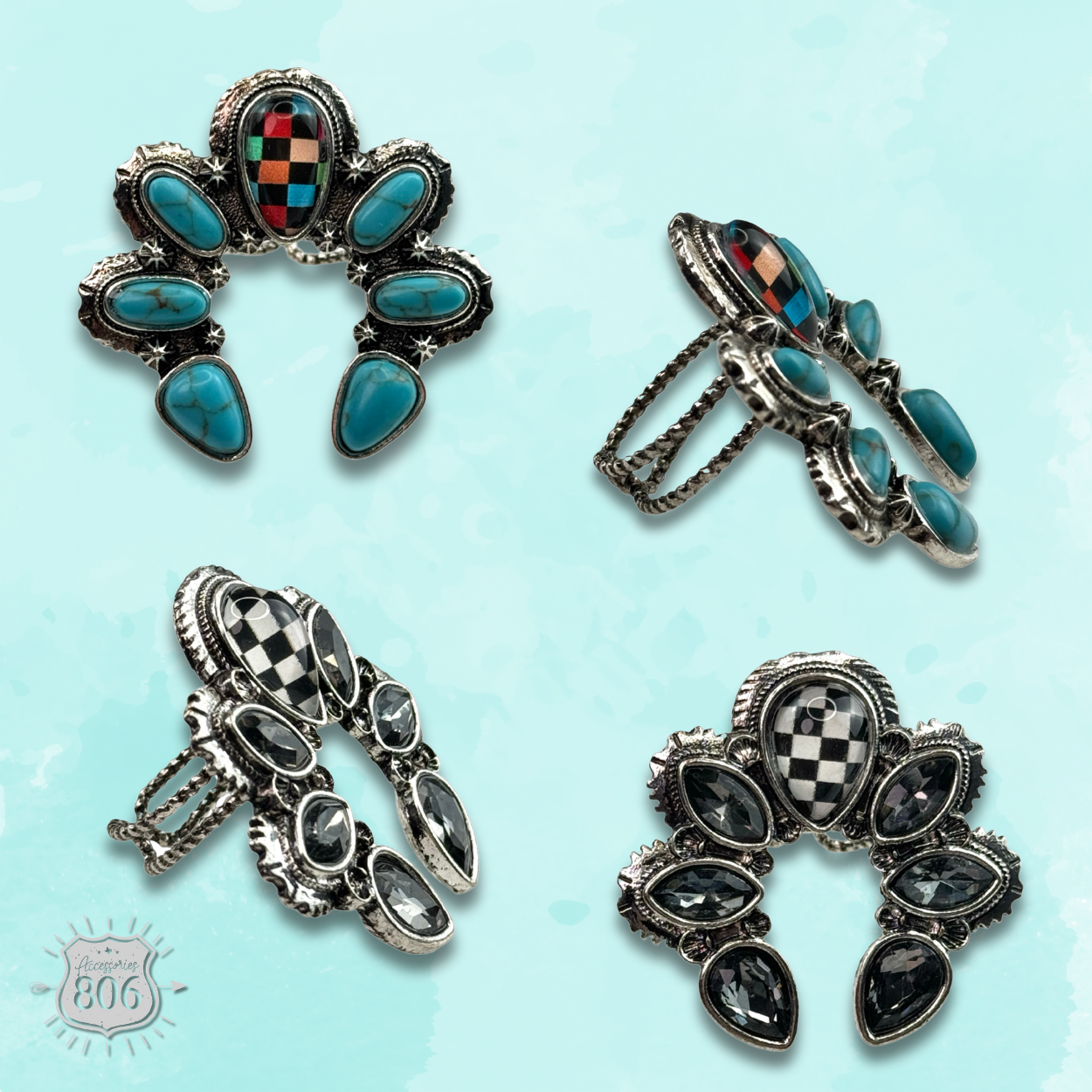 The Houston Checkered Naja Adjustable Ring - Pick Your Color!