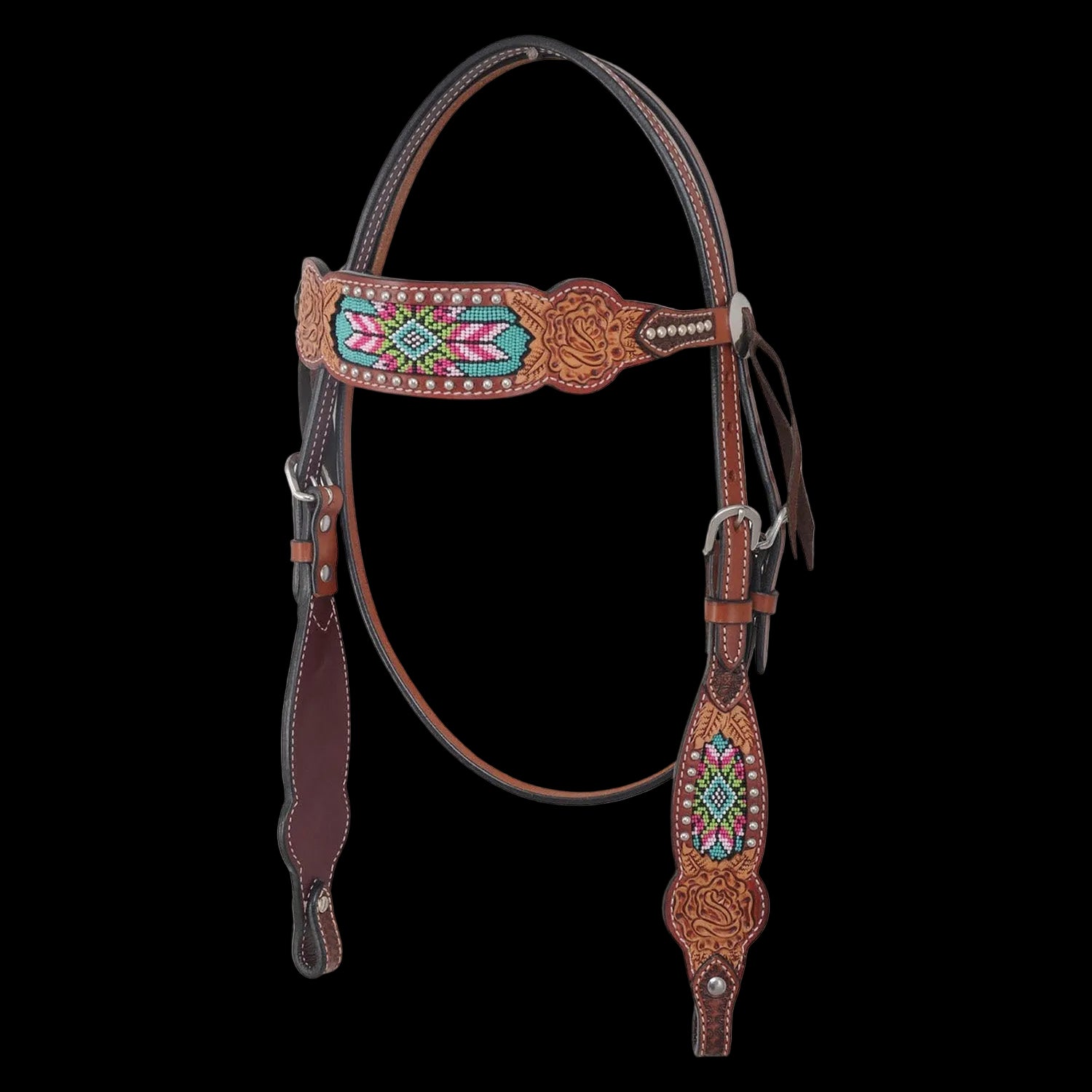 Rafter T Beaded Inlay Browband Headstall, Horse