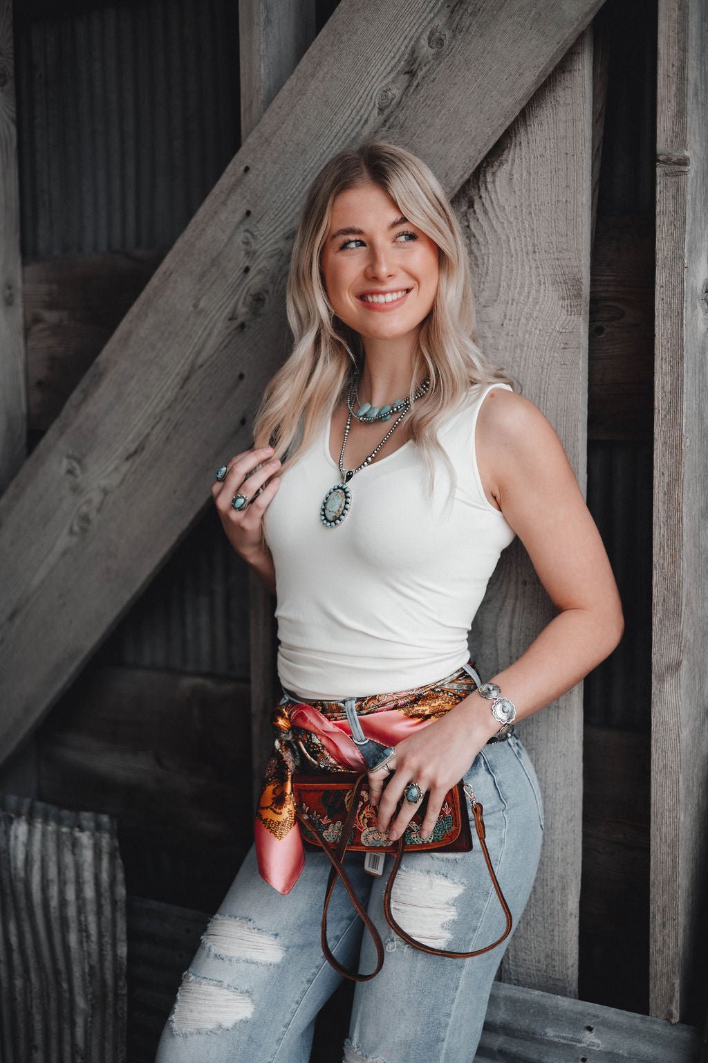 Risen High-Rise Wide Distressed Western Jeans
