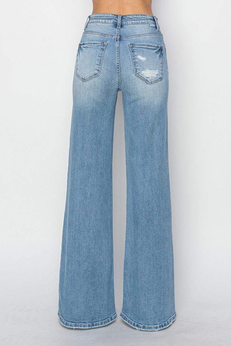 Risen High-Rise Wide Distressed Western Jeans