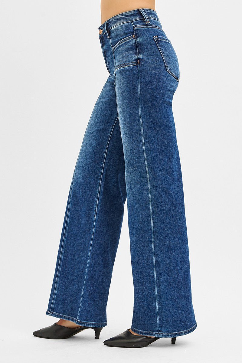 Risen Mid-Rise Front Seam Wide-Leg Western Jeans
