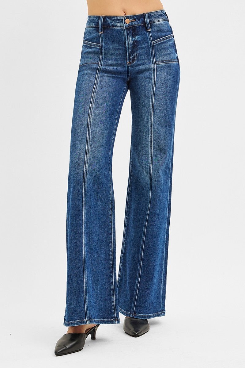 Risen Mid-Rise Front Seam Wide-Leg Western Jeans