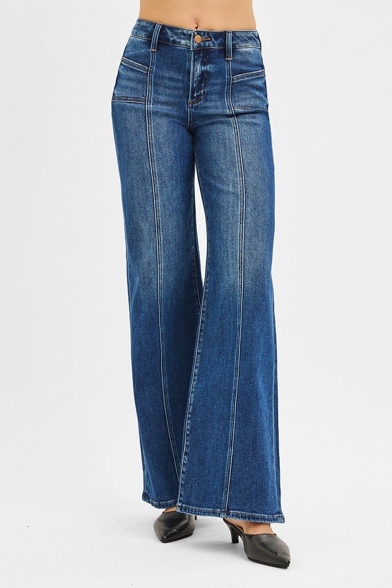Risen Mid-Rise Front Seam Wide-Leg Western Jeans