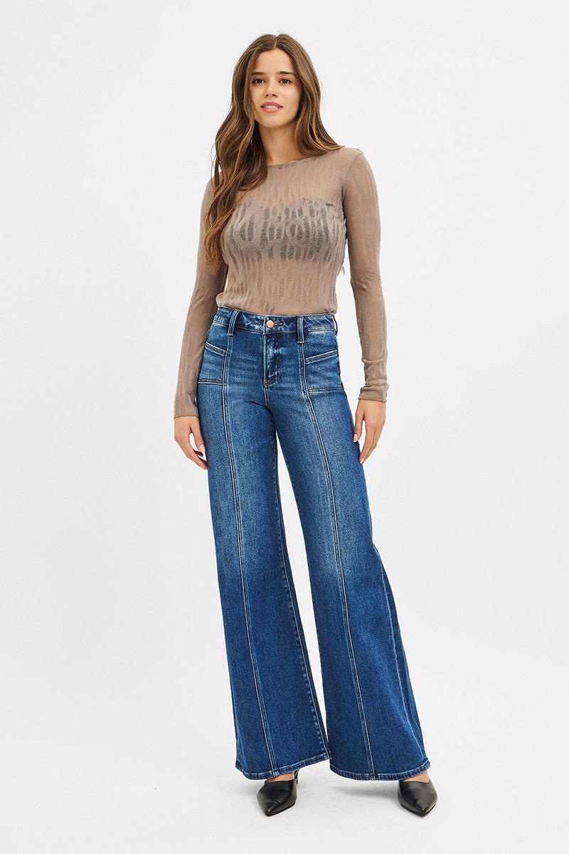Risen Mid-Rise Front Seam Wide-Leg Western Jeans