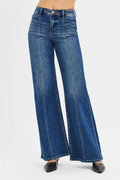 Risen Mid-Rise Front Seam Wide-Leg Western Jeans
