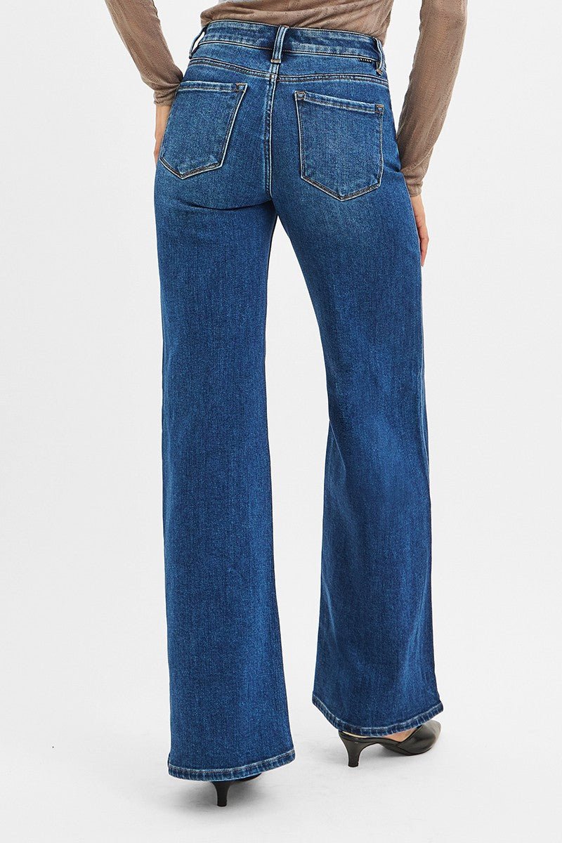 Risen Mid-Rise Front Seam Wide-Leg Western Jeans
