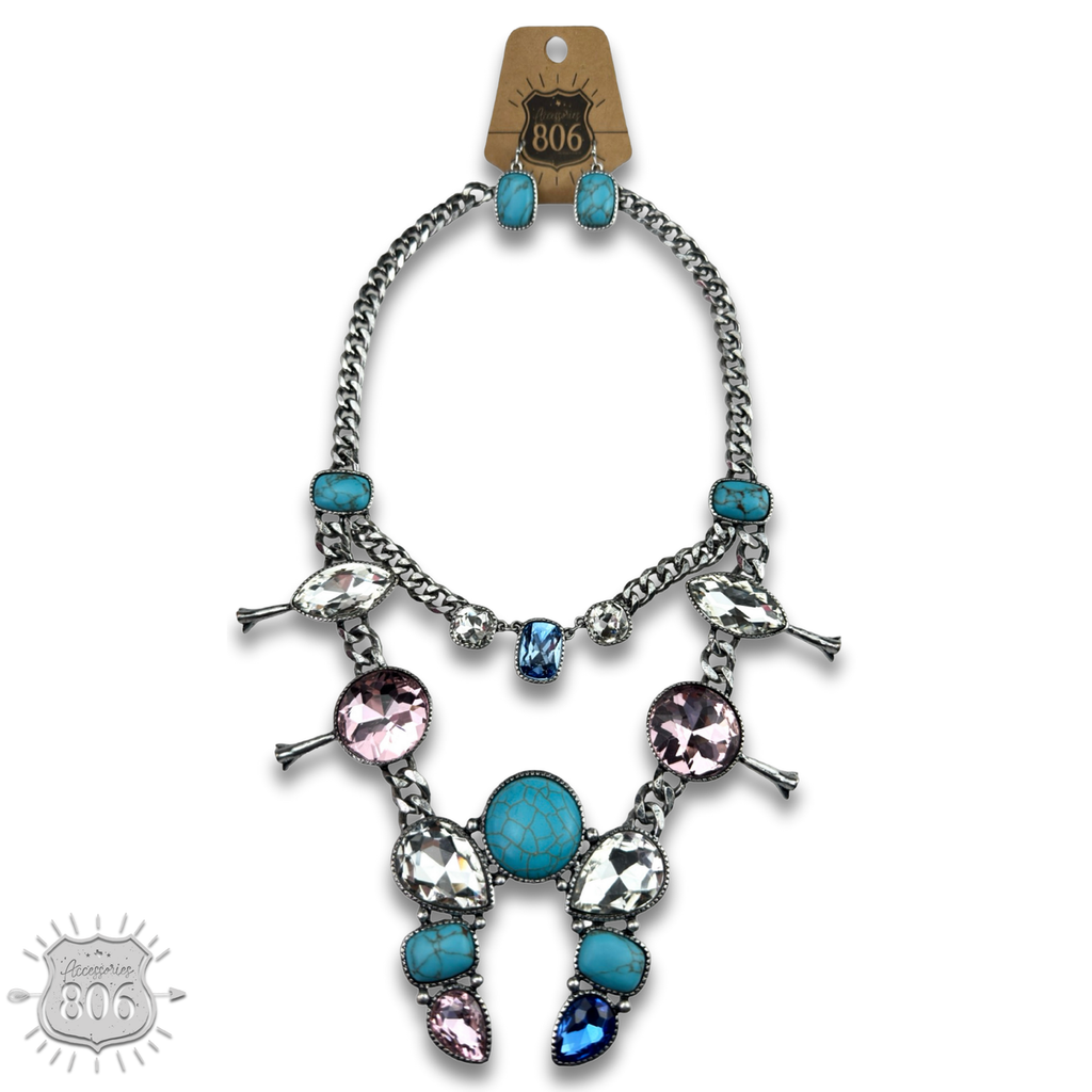 The Odessa Rhinestone Squash Blossom Necklace Set - 2 Colors!