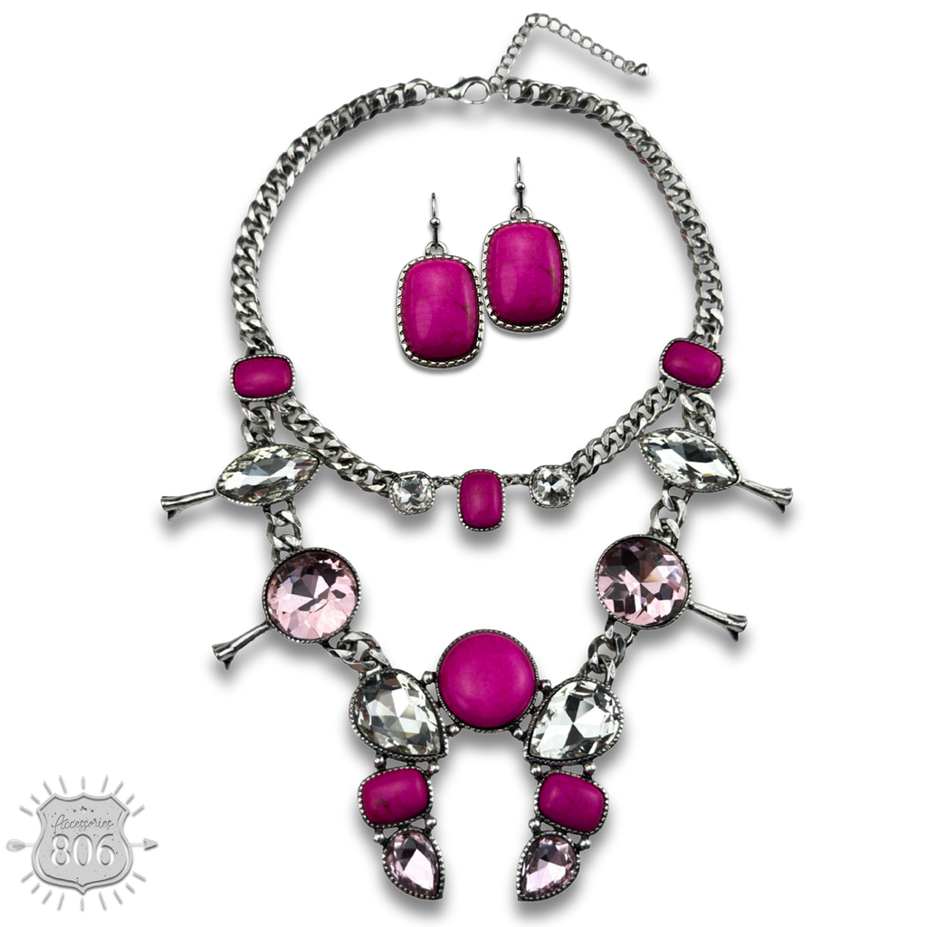 The Odessa Rhinestone Squash Blossom Necklace Set - 2 Colors!