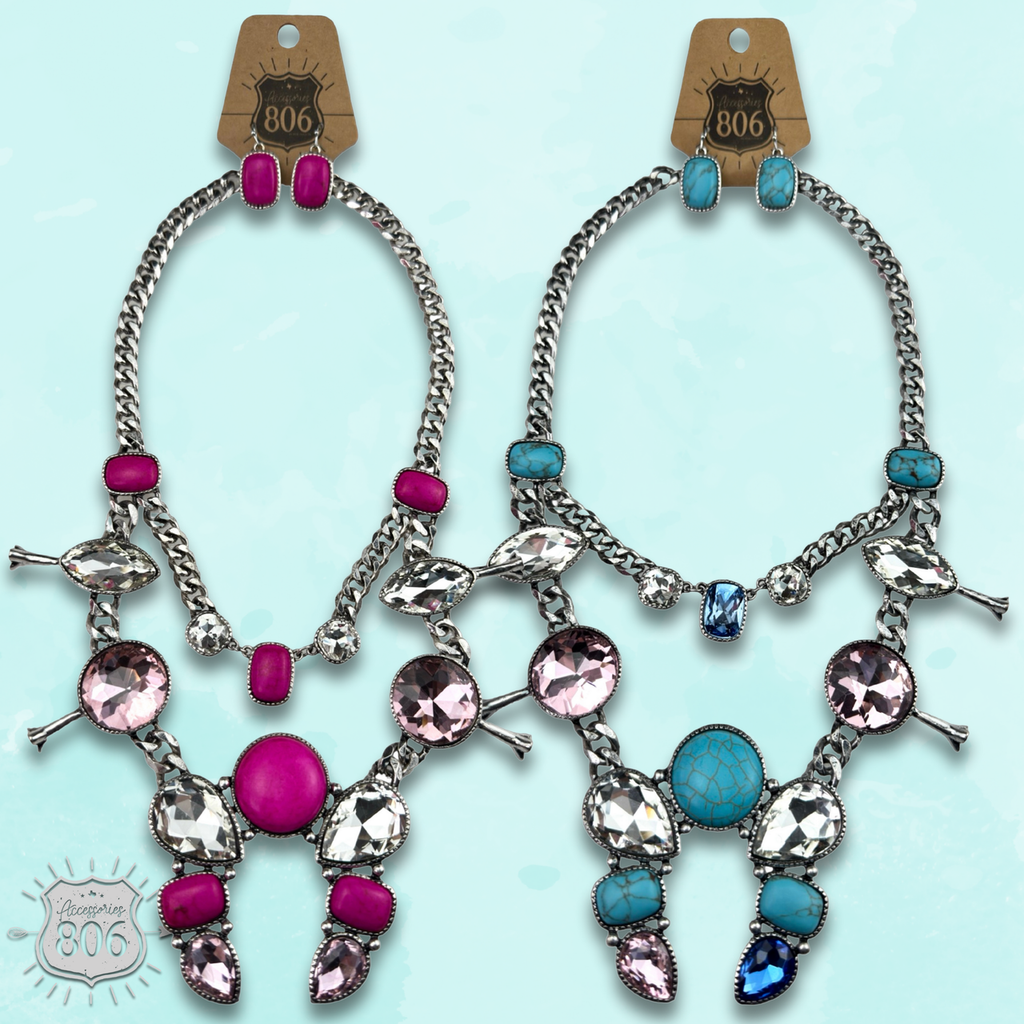 The Odessa Rhinestone Squash Blossom Necklace Set - 2 Colors!