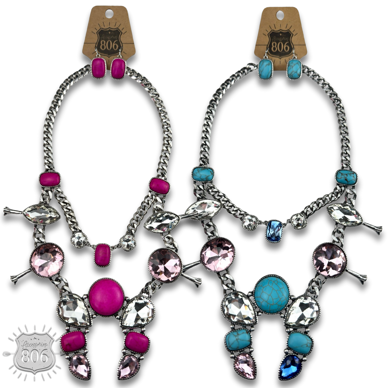 The Odessa Rhinestone Squash Blossom Necklace Set - 2 Colors!