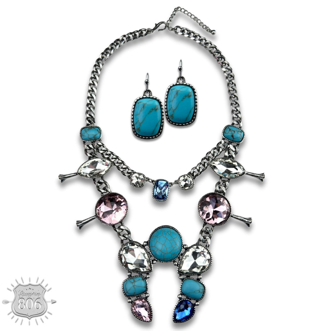 The Odessa Rhinestone Squash Blossom Necklace Set - 2 Colors!