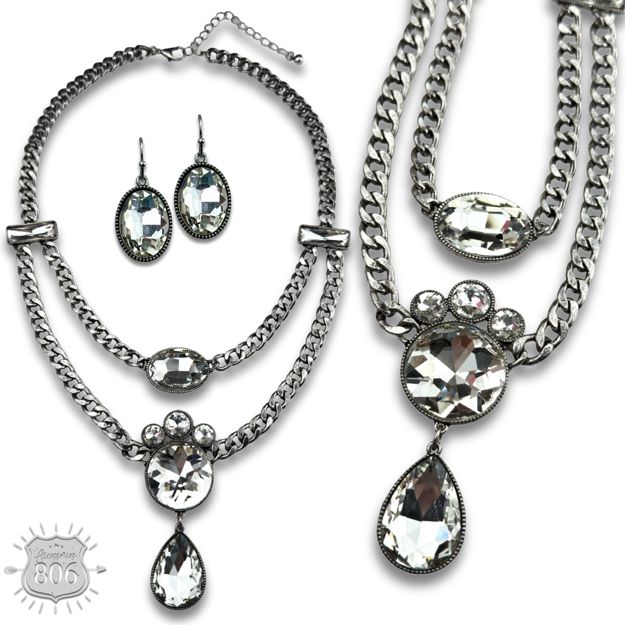 The Seneka Rhinestone Charm Necklace Set - Two Colors!