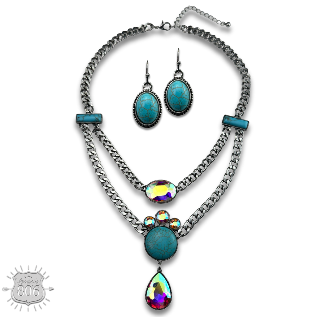 The Seneka Rhinestone Charm Necklace Set - Two Colors!