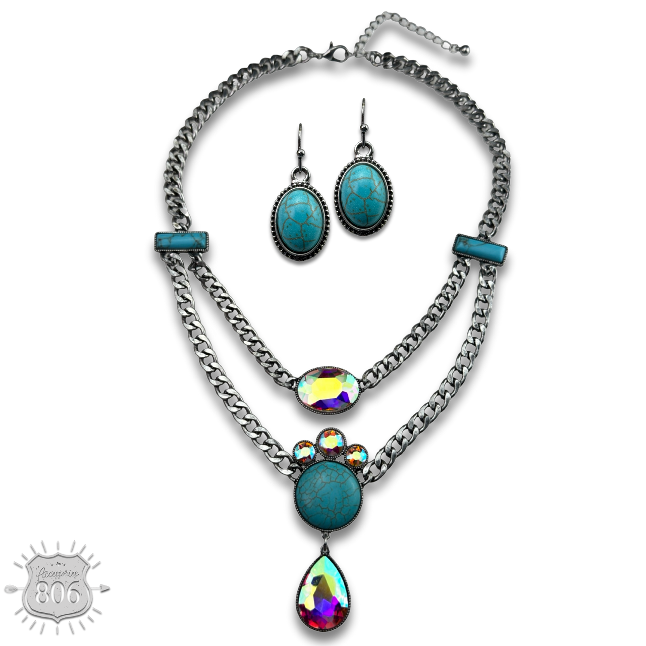 The Seneka Rhinestone Charm Necklace Set - Two Colors!