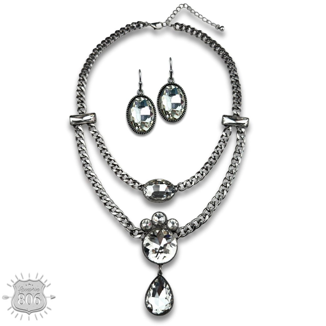 The Seneka Rhinestone Charm Necklace Set - Two Colors!