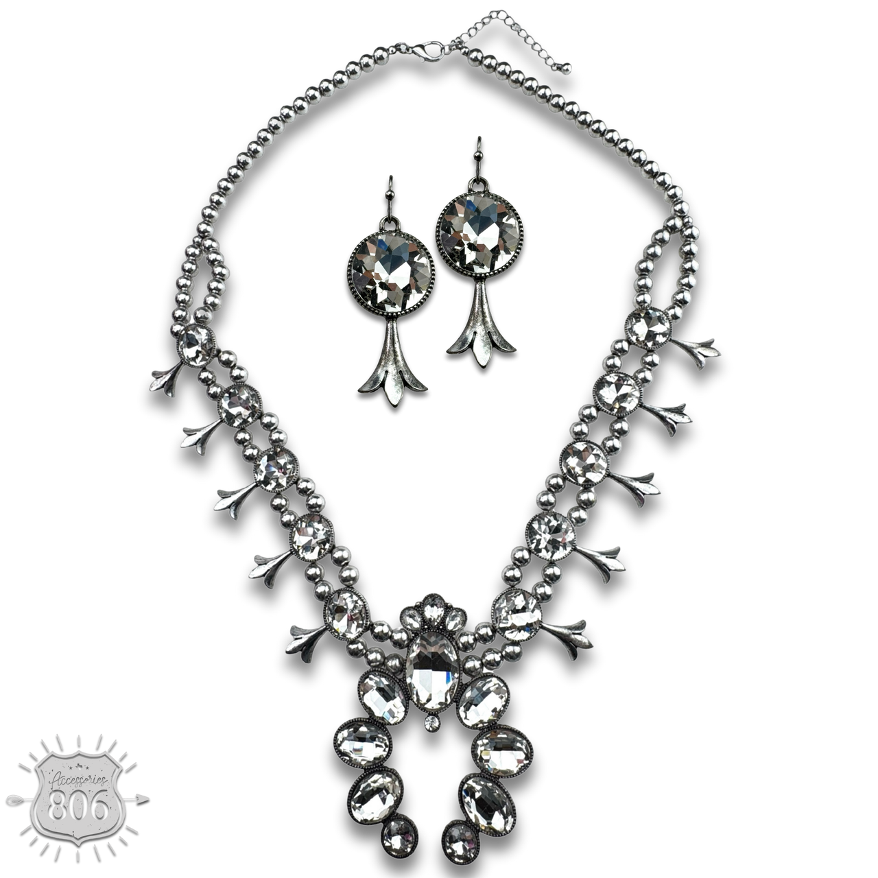 The Austin Rhinestone Squash Blossom Necklace Set - Choose Your Color!