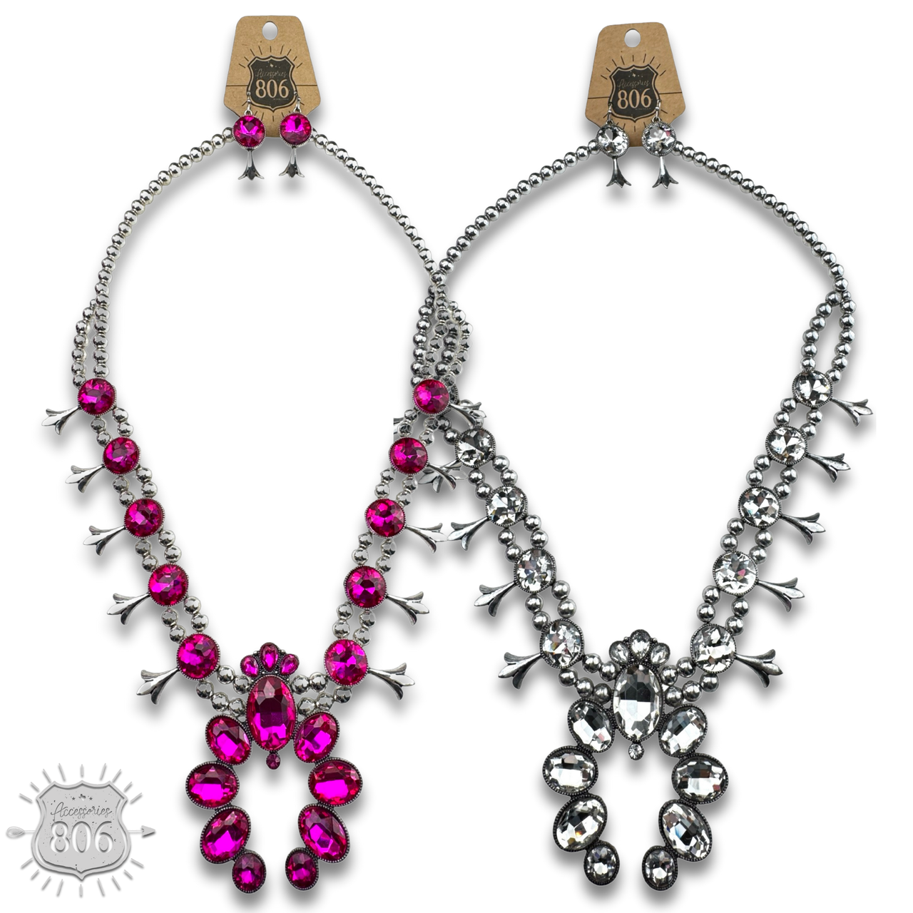 The Austin Rhinestone Squash Blossom Necklace Set - Choose Your Color!