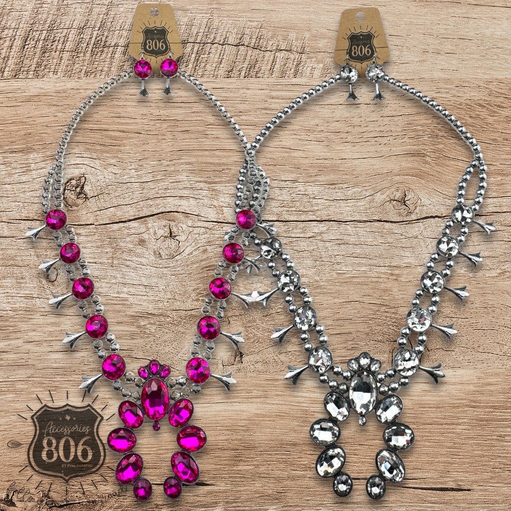 The Austin Rhinestone Squash Blossom Necklace Set - Choose Your Color!