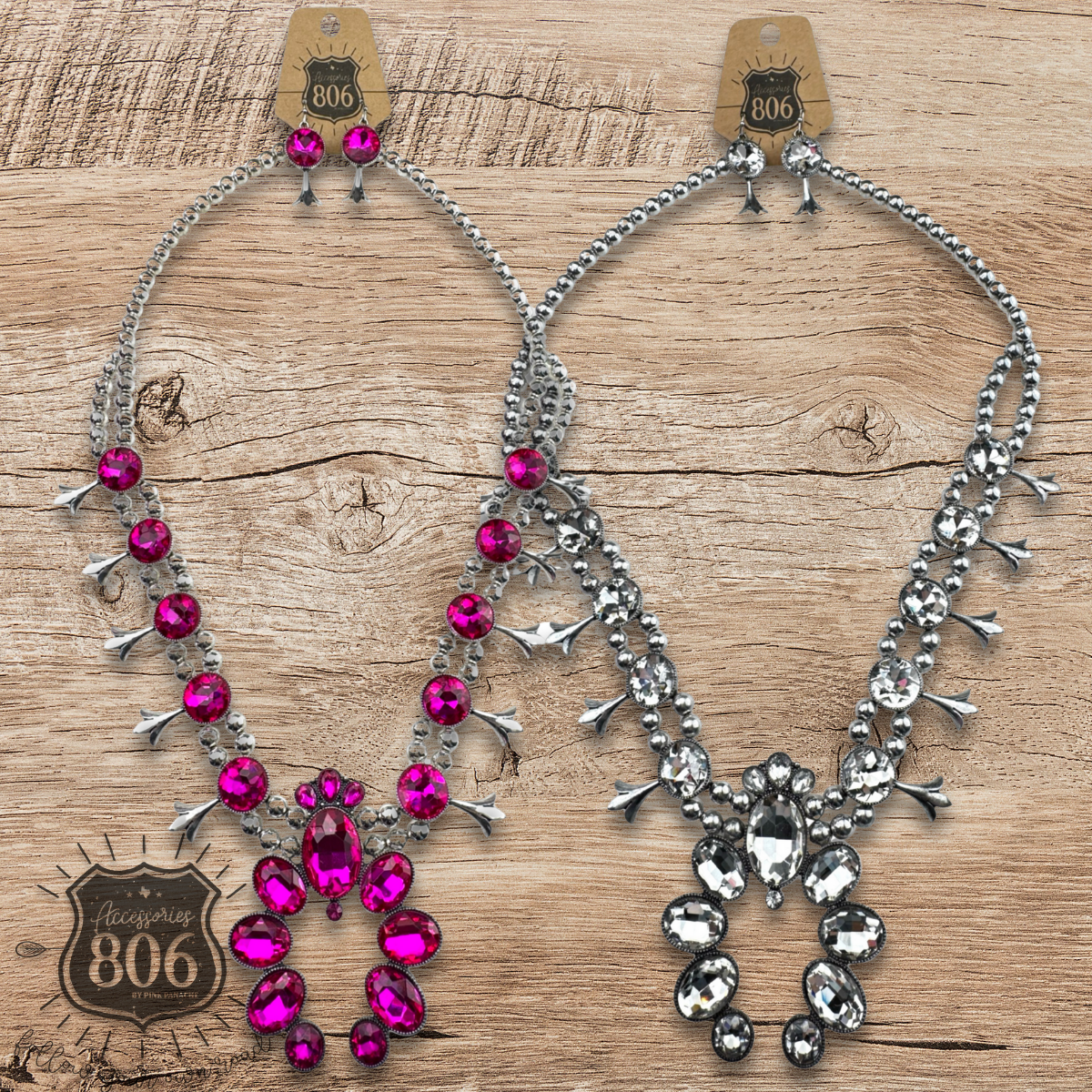 The Austin Rhinestone Squash Blossom Necklace Set - Choose Your Color!